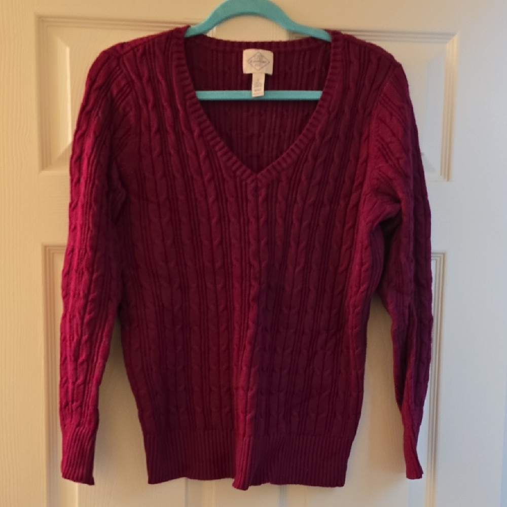 St. John's Bay V-Neck Sweater - Rich Magenta